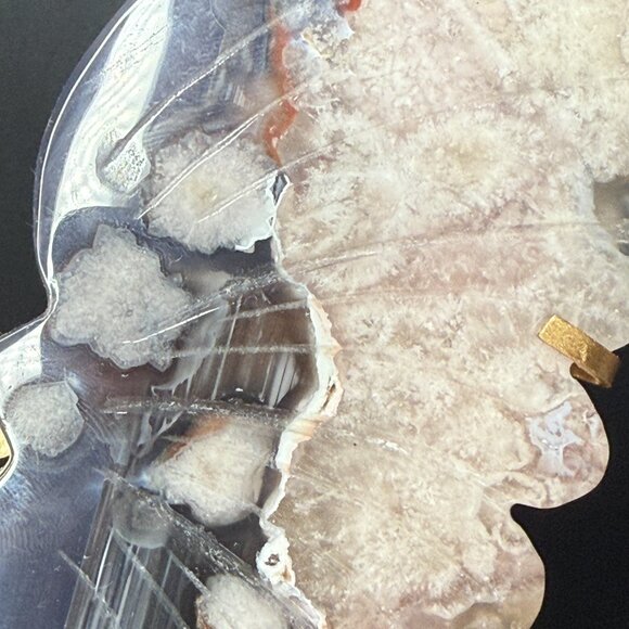 Black Agate Flower Butterfly Wings Pink Banding Natural Stone - Picture 3 of 8